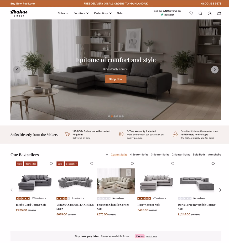 Nowa strona główna sklepu Abakus Direct Furniture