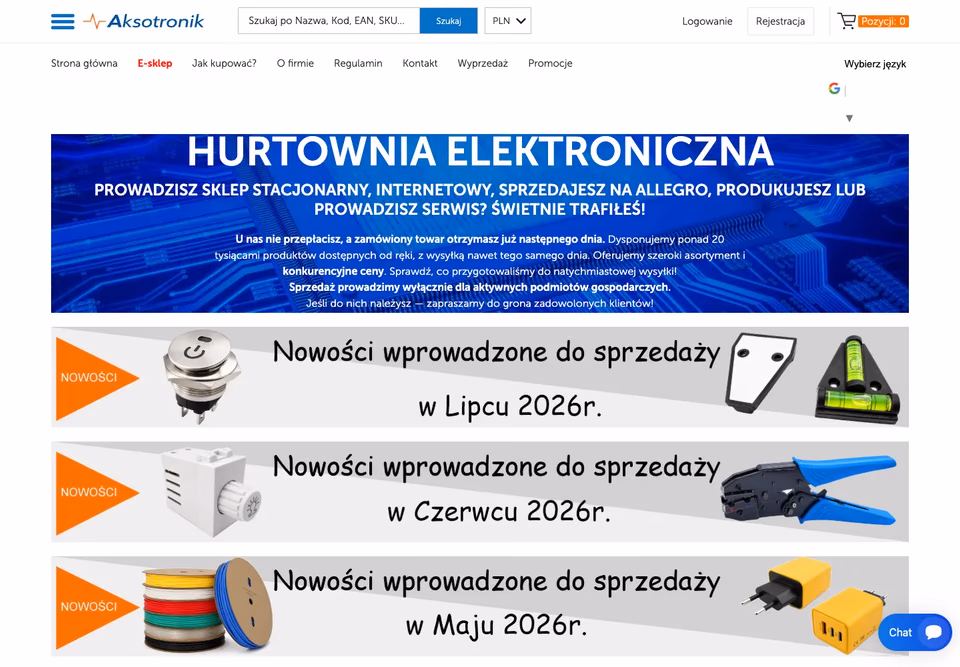 Strona główna internetowej hurtowni elektronicznej B2B Aksotronik