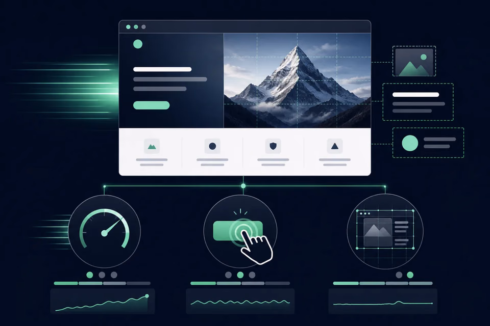 The three Core Web Vitals metrics for loading, interaction and visual stability