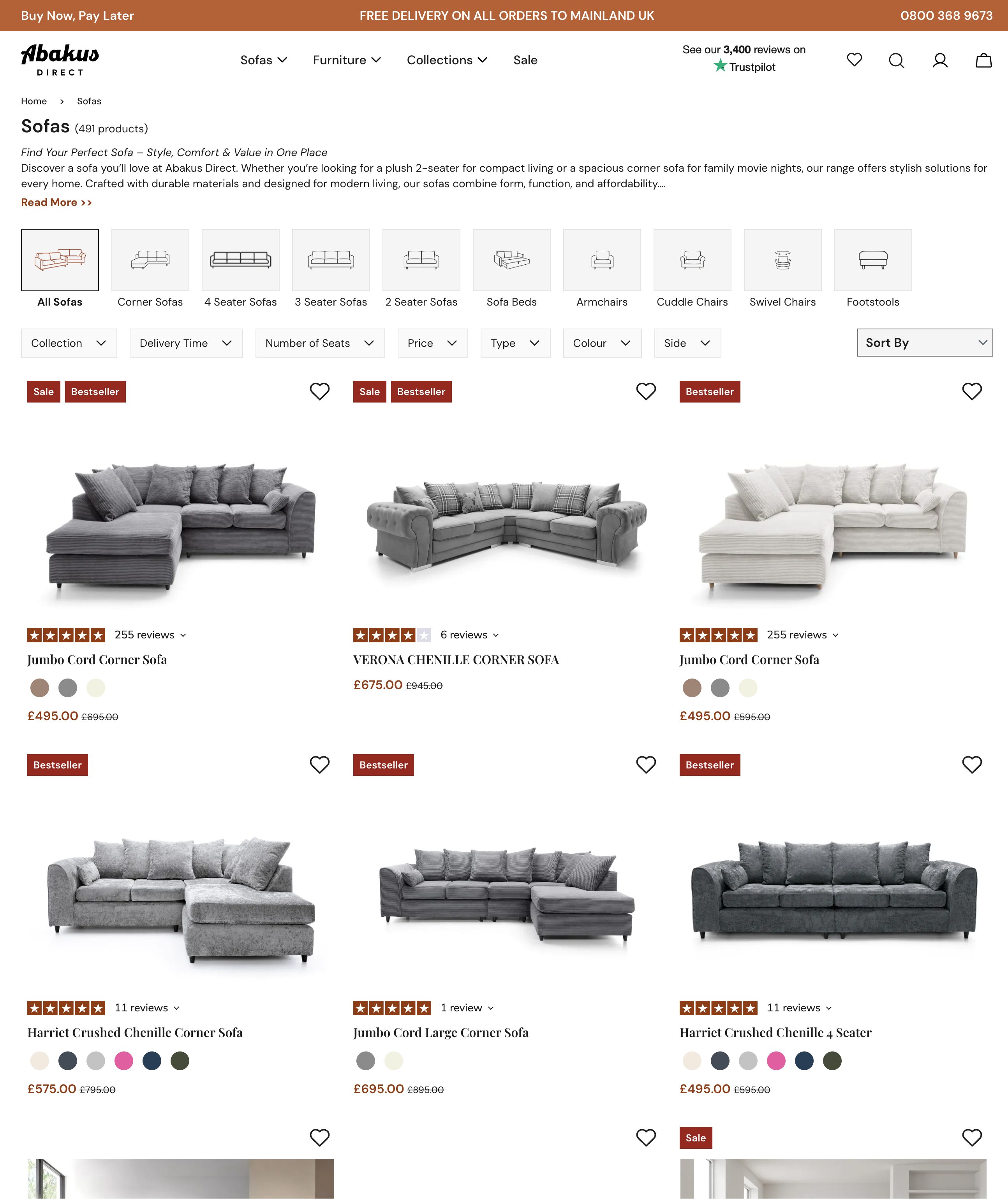 Strona kategorii sklepu Abakus Direct Furniture po redesignie