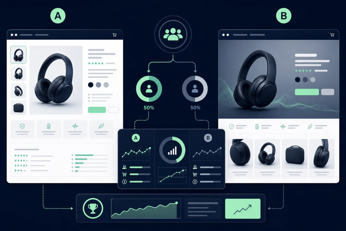Two product page variants compared in a controlled ecommerce A/B test