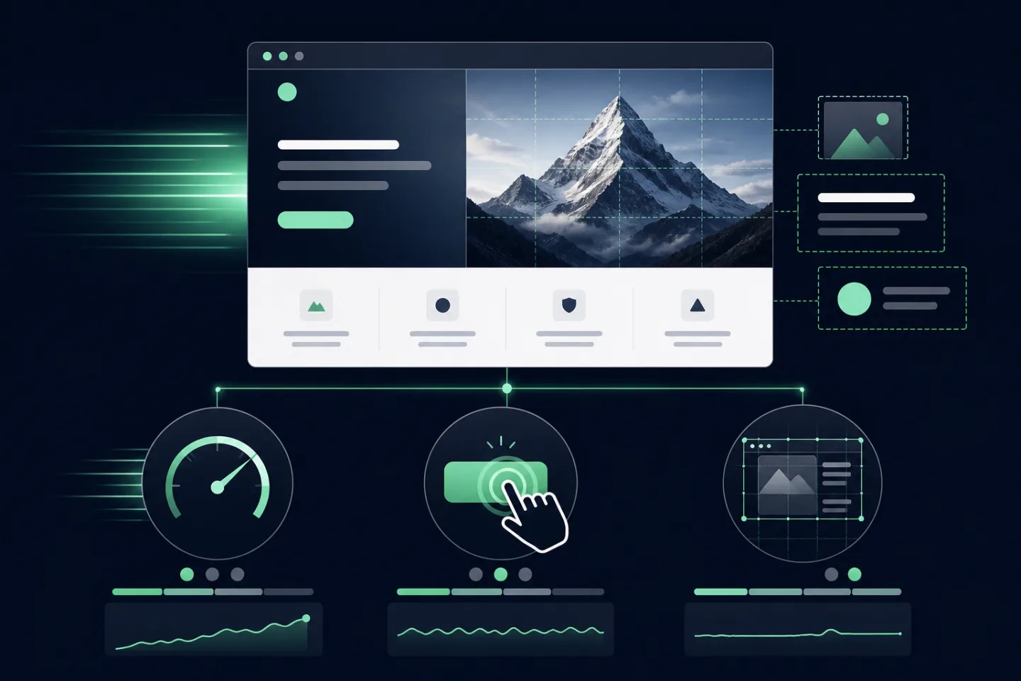 The three Core Web Vitals metrics for loading, interaction and visual stability